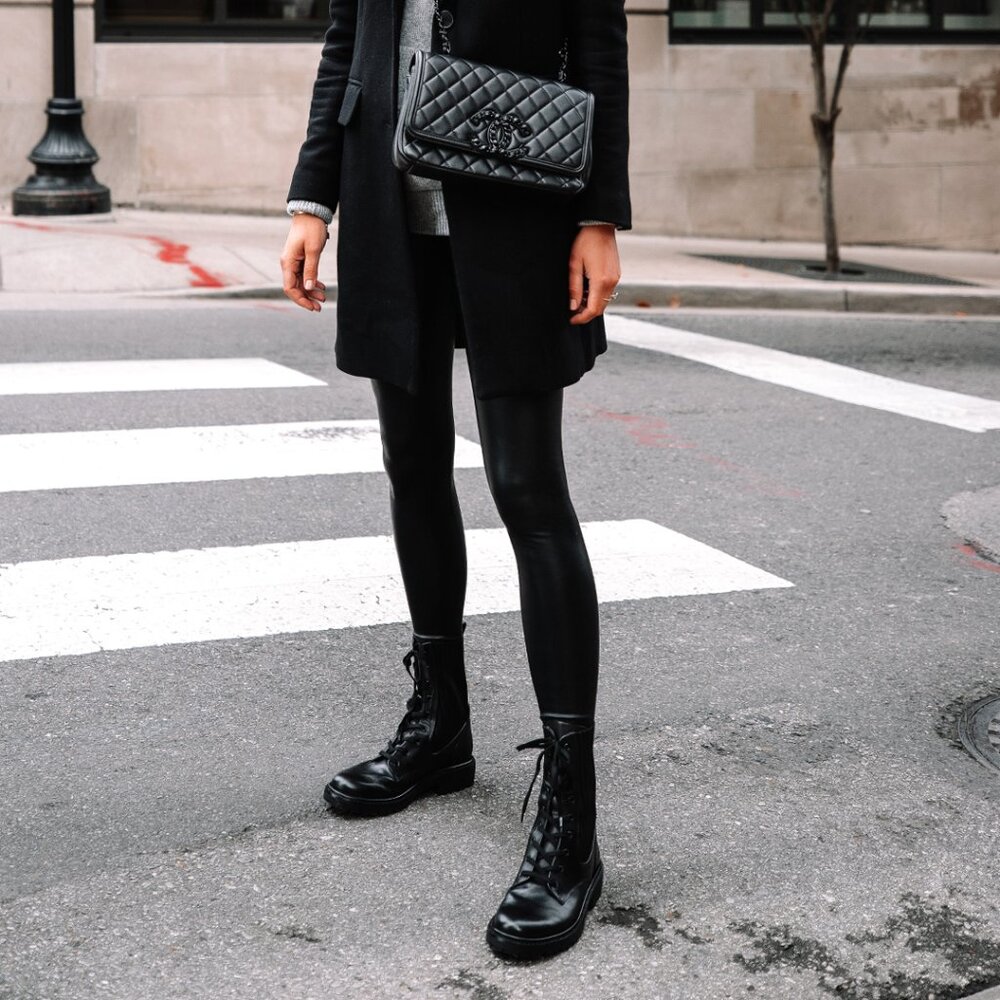 Frye Veronica Combat Black Leather Lace Up Boots